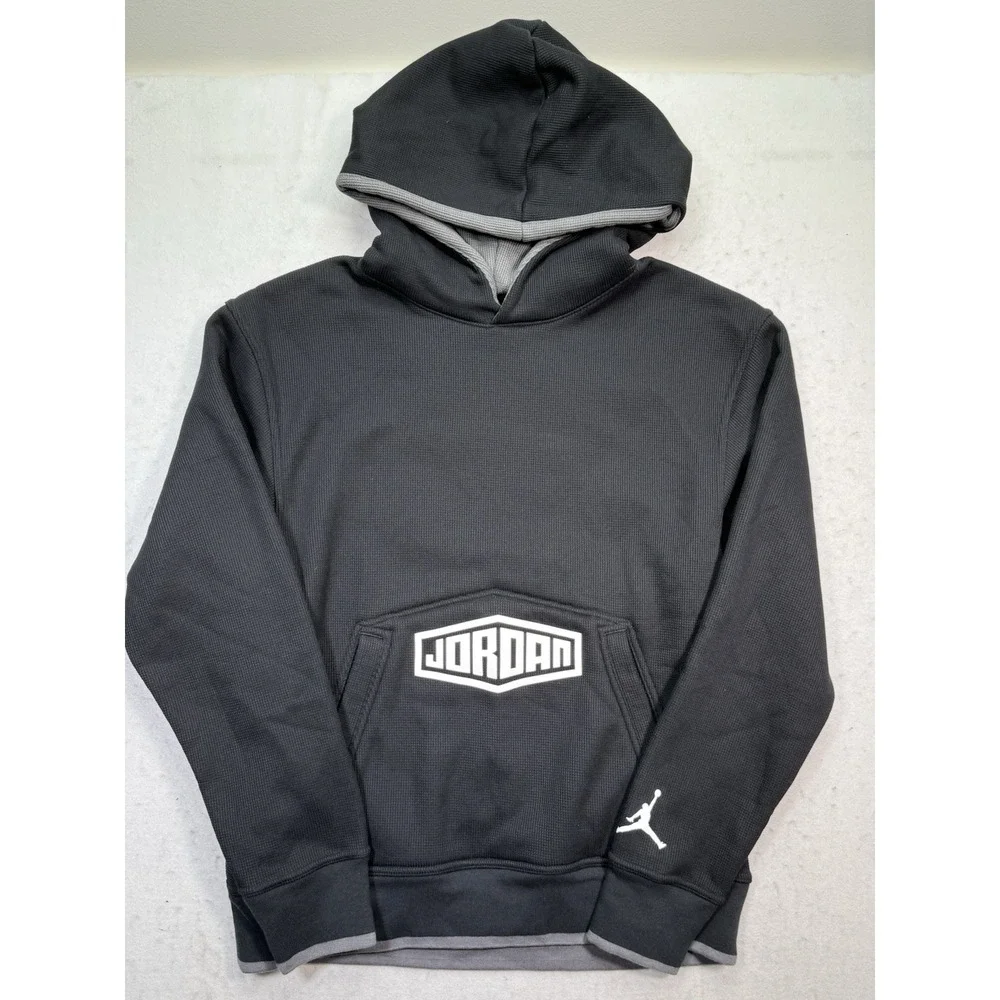 Air Jordan Hoodie Men's M Waffle‎ Knit Spell Out Black White Heavyweight Thermal